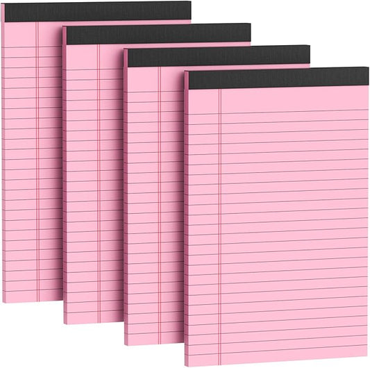 4 Pack Note Pads 5 x 8 Inch Pink Small Legal Pads 5 x 8 Colored Notepad 5 x 8 Micro Perforated Writing Pads Lined Paper Pads College Ruled Pad Paper 30 Sheets Notebook for Study, To-Do Lists, Office