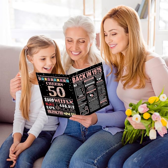 50th Birthday Card, 50th Birthday Gifts for Women, 50th Birthday Decorations for Her, Back in 1975 Birthday Card, Rose Gold