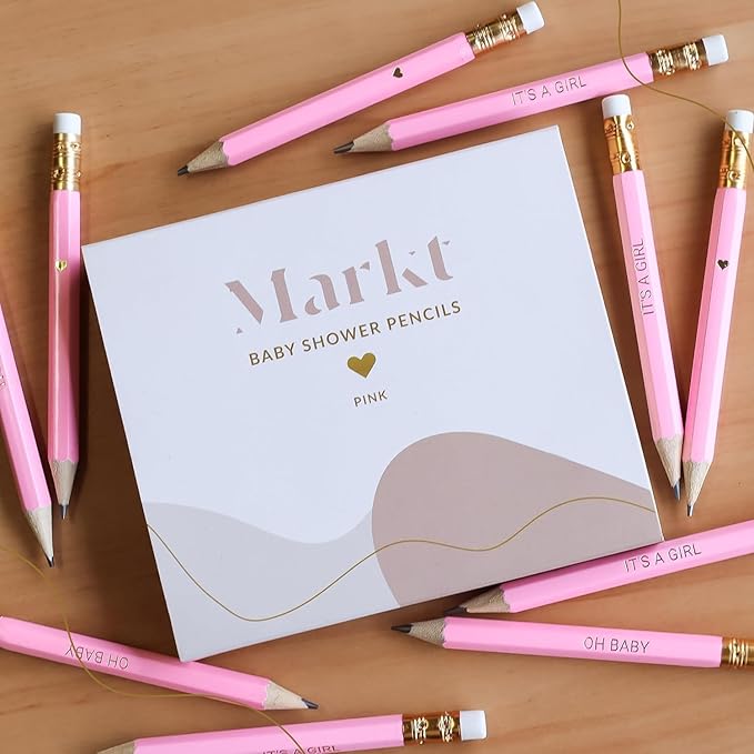 Markt Mini Pencils For Baby Shower Games For Girl, Heart Pencils, Small Pink Pencil Set