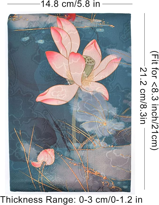 BLBMH A5 Book Cover for Paperbacks- Adjustable Fabric Book Sleeve Cover Protector Fit for 5.5x8.3 inch Hardcover Softcover Book Novels Notebook Novels - Lotus