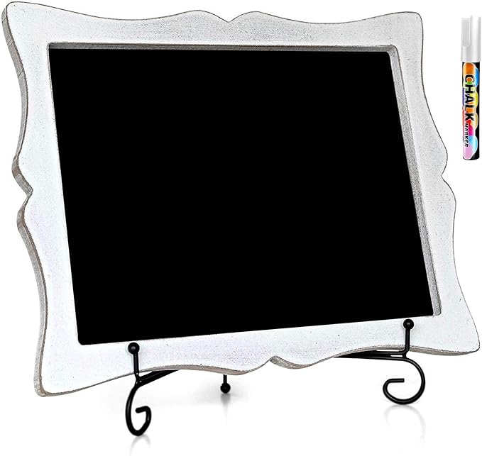 Small Chalkboard Sign with Easel (11x13) + White Liquid Chalk Marker | Hanging or Freestanding Framed Chalkboard with Hand Crafted Sweetheart Frame - Multipurpose | Small Chalkboard Sign