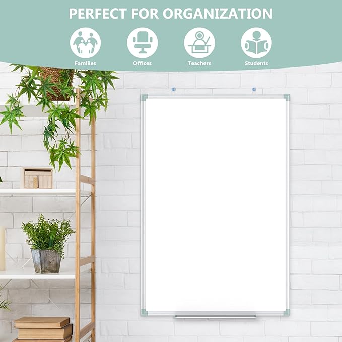 Lockways Magnetic Dry Erase Board, 36 x 24 Inch Magnetic Whiteboard White Board, 1 Dry Erase Markers, 2 Magnets for School, Home, Office