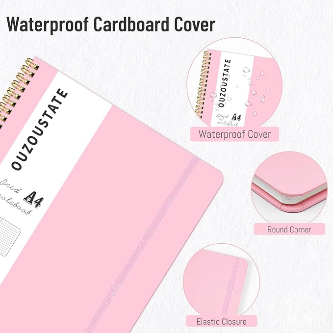 Grid Notebook 8.5" x 11", A4 Pink Graph Paper Notebook Hardcover College Ruled Notebook for Work, 120 Pages 100GSM Large Thick Spiral Writing Journal for Women & Men