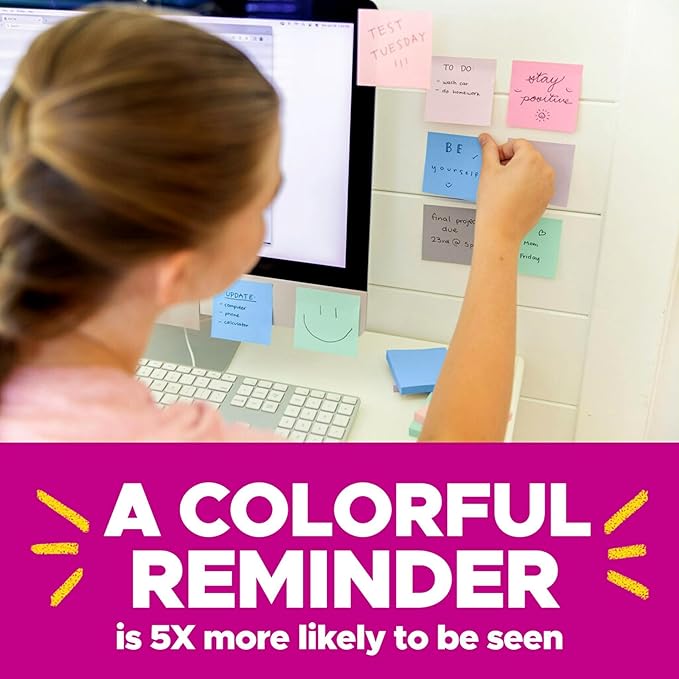 Post-it 100% Recycled Paper Super Sticky Notes, 3 in. x 3 in., 12 Pads, 70 Sheets per Pad, Wanderlust Pastels, School Supplies and Office Products