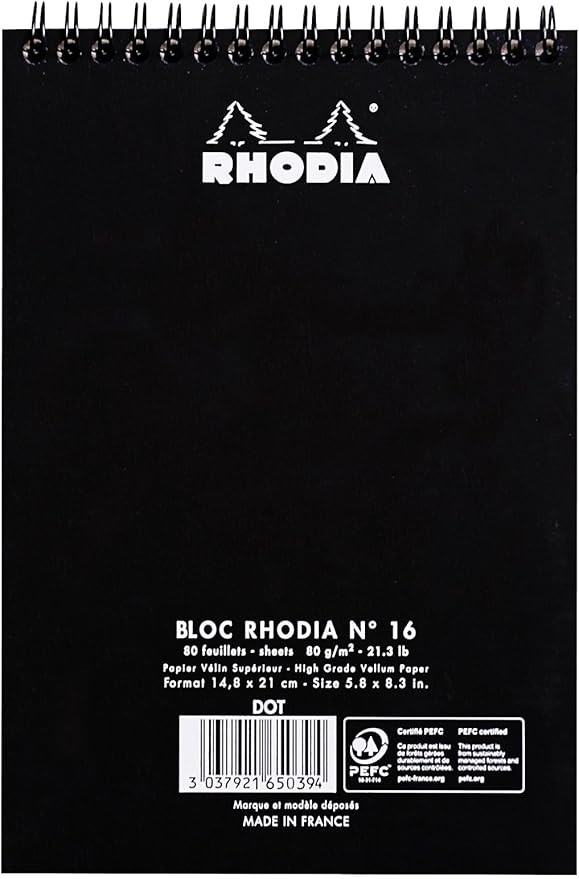 Rhodia Wirebound Notepad, A5, Dot - Black