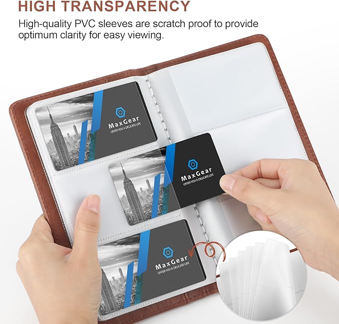 MaxGear Business Card Organizer, 240 Cards Book Portable Business Card Holder for Men & Women, Professional PU Credit Cards Binder File Storage, Coffee
