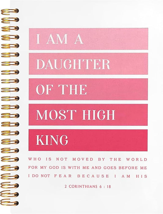 BearCake Pink Christian Notebook Journal - I am Daughter of the Most High King, Christian Gifts for Women, Bible Notebooks for Note Taking, Bible Journaling Notebook, Hardcover Spiral Notebook 5.5x8.3