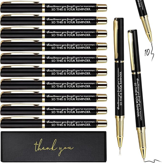 PerKoop 10 Set Thank You Gifts Inspirational Ballpoint Pens with Gift Boxes Bulk Appreciation Party Favors for Employee Coworker Staff Team Friends Office Supplies(Black,Reminder)