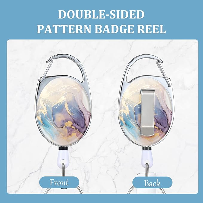 Badge Reels Retractable,Double Sided Color Print Pattern Retractable Badge Holders,with Retractable Keychain, Badge Clip and Key Ring,Durable Nylon Retractable Rope