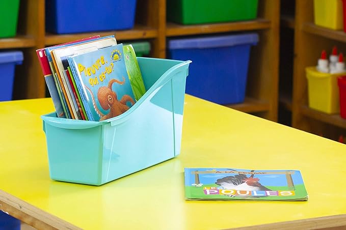 Storex Large Book Bin, Interlocking Plastic Organizer for Home, Office and Classroom, Purple, 30-Pack (71117U06C)