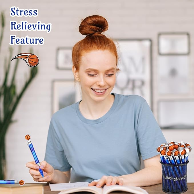Zhanmai 24 Pcs Novelty Basketball Pens Sports Ballpoint Pens Basketball Party Favors Desk Cool Writing Tool for Students Supplies Stationery School Office Decor(Blue,Basketball)