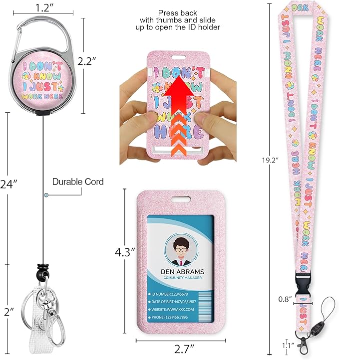 Lanyards for Id Badges, Cute Badge Holder with Retractable Reel Clip, Funny Work Name Tag Breakaway Keychain Lanyard Vertical ID Card Protector Case for Women Nurse Doctor Teacher Student
