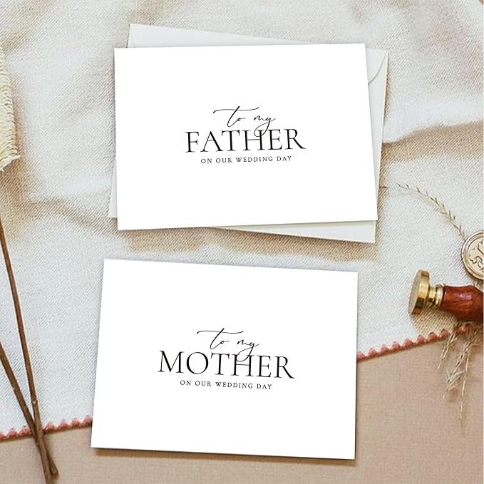 Set of 2 Wedding Day Card for Parents, Parents Of The Bride/Groom Gifts, To My Father On Our Wedding Day, To My Mother On Our Wedding Day.(Father/Mother A)