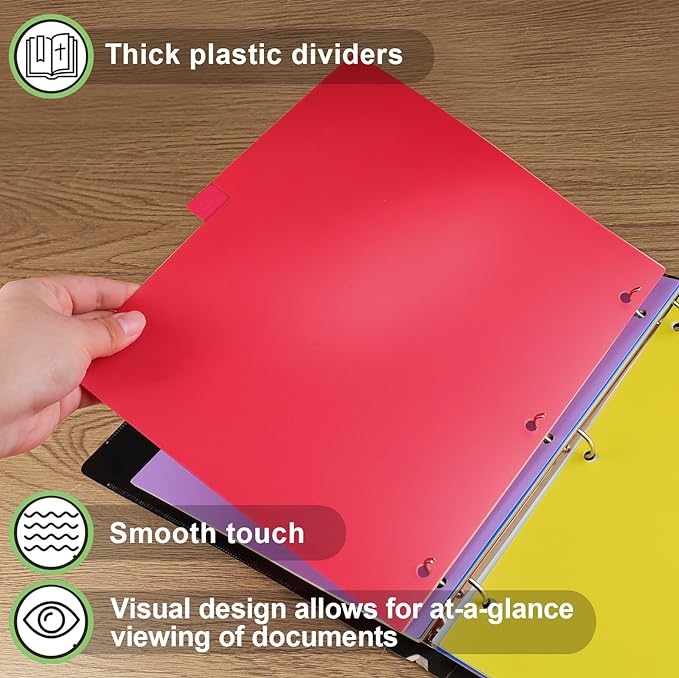 HABGP 12 Tab Dividers for 3 Ring Binder, 12 Pcs Multicolor 3 Ring Binder Dividers with Tabs, Page Folder Dividers, Plastic Tabbed File Dividers with Tabs, Three Ring Binder Index Dividers, 1 Set