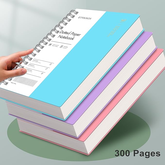 EMSHOI B5 Spiral Notebook Bullet Dotted Journal, Large 7.48" X 10.15", 300 Pages/150 Sheets, 100gsm Dot Grid Paper, Waterproof Hardcover, for Office School Women Men Work Writing Notes-Blue