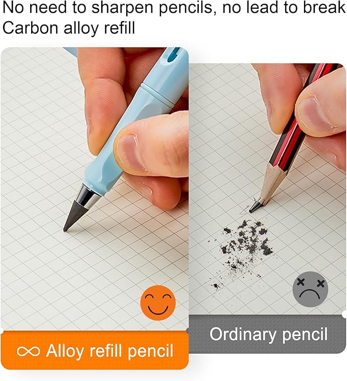 Infinity Forever Pencil Christmas Gift - 0.7mm Infinite Everlasting Metal Inkless Pencils Set with Eraser , No Need Sharpened, Replace Mechanical Pen for Drawing and Writing(6 Pens +6Replacement Tips)