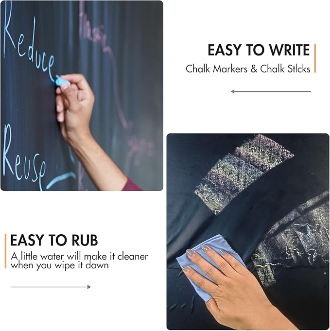 Chalkboard Wallpaper Stick and Peel: Contact Paper Classroom Chalkboard Stickers Chalk Board Paint Self Adhesive Wall Paper with 8 Colorful Chalks(17.5" x 393.7")