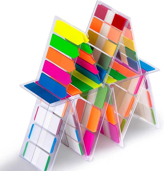 Golcellia Sticky Book Index Tabs, Page Tabs Markers, Sticky Notes Tabs 1080 Pieces(6 Styles, 25 Colors) Annotation Tabs, Book Annotation Supplies Study Pack