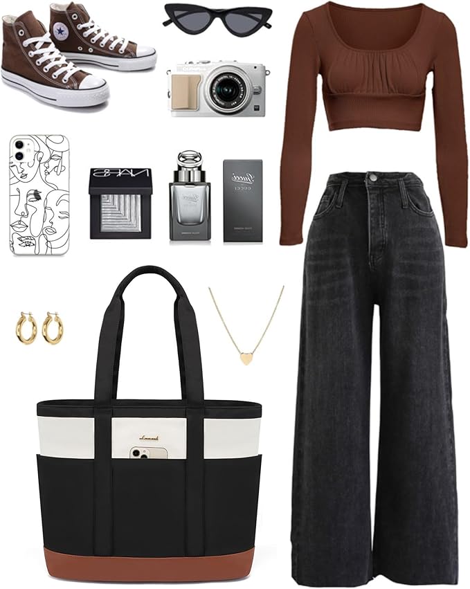 LOVEVOOK Tote Bag for WomenďźLightweight Work Bag for Teacher, 15.6 Inch Laptop BagďźLarge Shoulder Bag