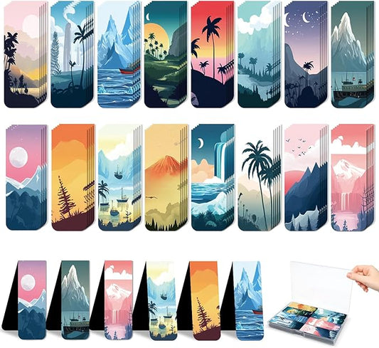 48 Pieces Magnetic Bookmarks Magnet Page Markers - Book Marks for Reading Women & Men with Storage Boxes - Cute Magnet Bookmark Clips for Reading Pleasure(Coconut Trees)