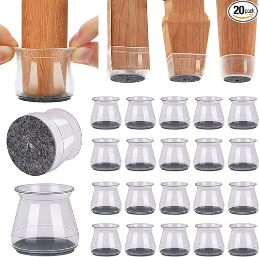 BUMACO Chair Leg Floor Protectors Chair Leg Protectors for Hardwood Floors Silicone Pads Covers to Protect Floors (Clear-20 Pcs, Universal S (0.9"-1.29")