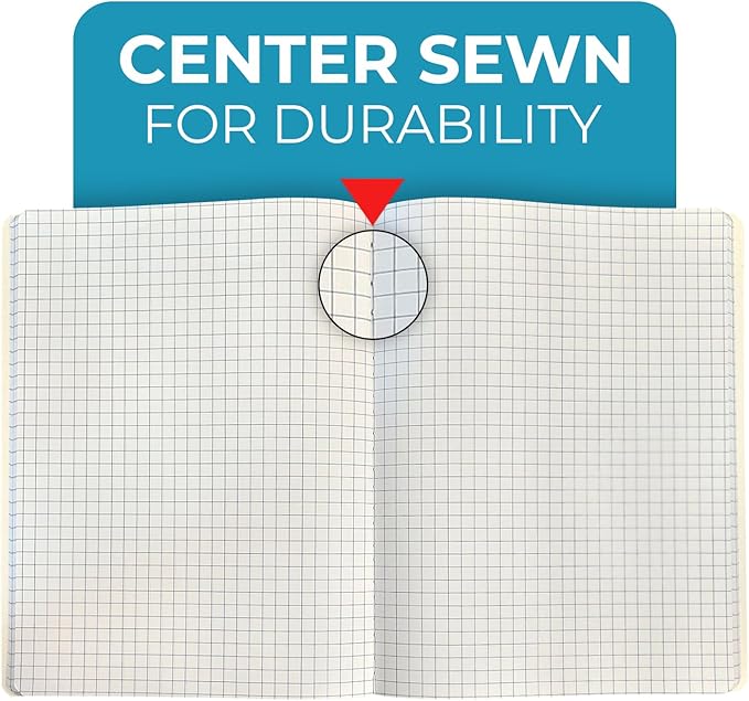 Graph Paper Composition Notebook, 5 Pack, 200 Pages (100 Sheets), Quad Ruled Composition Notebook, Graph Notebooks, 4x4 Grid Composition Notebook, Black Marble, Sewn Hard Cover, 9-3/4 x 7-1/2