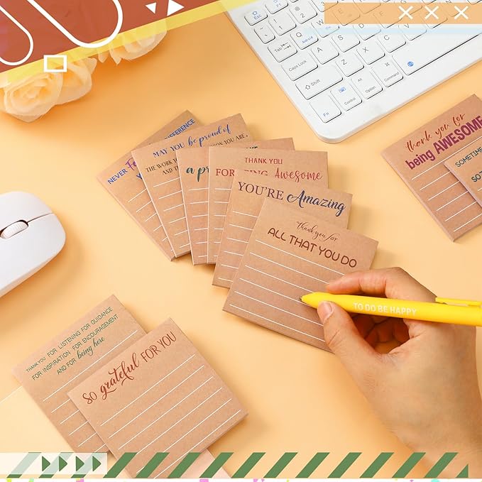 Yinder 24 Pcs Employee Appreciation Sticky Notes Thank You Gifts Bulk Note Pads with Sayings Teacher Gift Mini Pocket Inspirational Notepads for Coworker Office Supply 3 x 3''(Kraft Color,Thanks)