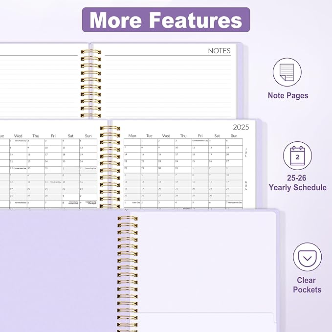 SUNEE 2025-2026 Monthly Planner - 24 Months (Jan 2025 - Dec 2026) Monthly Planner - 7"x10" Monthly Spreads & Yearly Planner, Purple