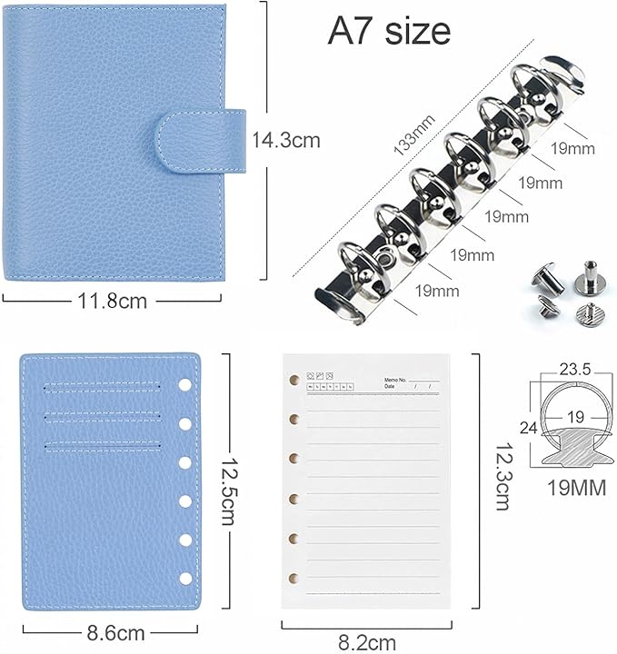 Moterm Pocket Regular Rings Planner - Genuine Leather Binder Organizer (Firm Pebbled-Sky Blue, 19mm Ring)