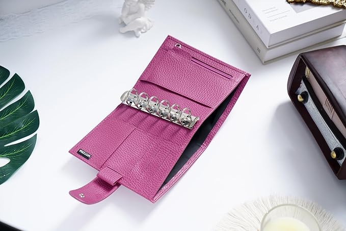 Moterm Pocket Regular Rings Planner - Genuine Leather Binder Organizer (Firm Pebbled-Fuchsia Rose, 19mm Ring)