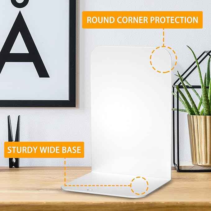 VFINE Bookends 3 Pairs, White Metal Bookends, Book Ends for Shelves, Bookends for Shelves, Desktop Bookend, Book Ends for Heavy Books