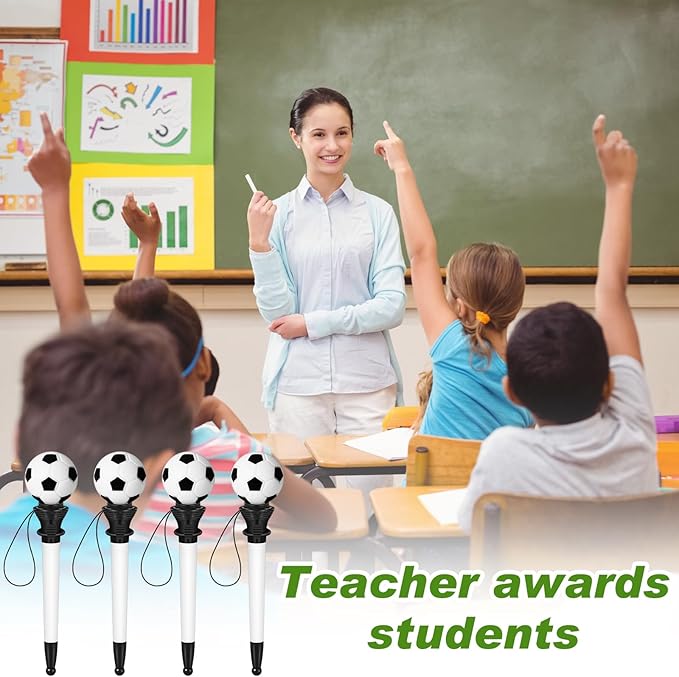 Lincia 24 Pcs Sport Funny Pen Hoop Ballpoint Novelty Bulk Plastic Sports Soccer Basketball Baseball Football Tennis Golf Themed Pen for Birthday Party School Award Party Favor Supplies(Soccer)