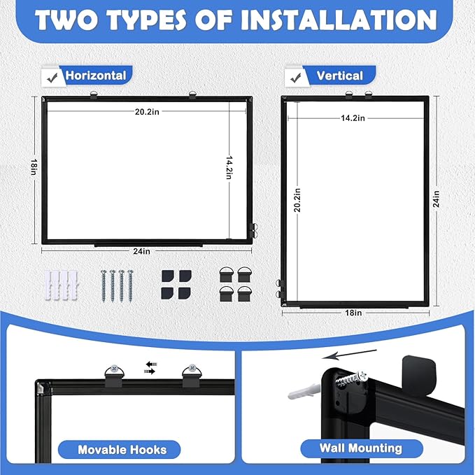 Double-Sided White Board Black Aluminium Frame, 36" x 24" Dry Erase Board Magnetic Whiteboard for Wall, Hanging Mounted Whiteboard Home, School, Office, Kitchen