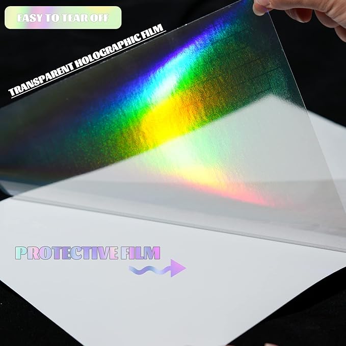 Bylion Transparent Holographic Overlay Lamination Vinyl A4 Size Self-Adhesive Laminate Waterproof Vinyl Sticker Paper, 20 Sheets 8.25 x 11.7 Inches