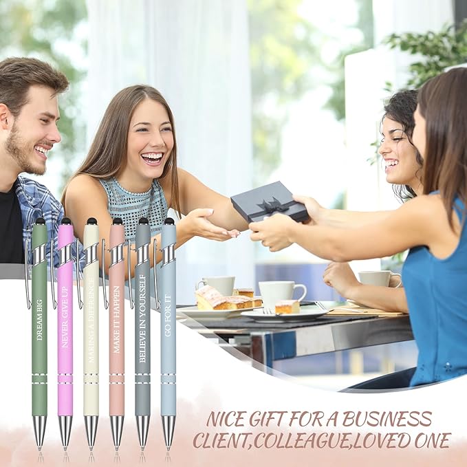 Zonon 12 Pieces Inspirational Pens Bulk Easter Basket Stuffers Motivational Quotes Ballpoint Pens with Stylus Tip Inspirational Gifts for School Office Teachers(Morandi,Motivational Style)