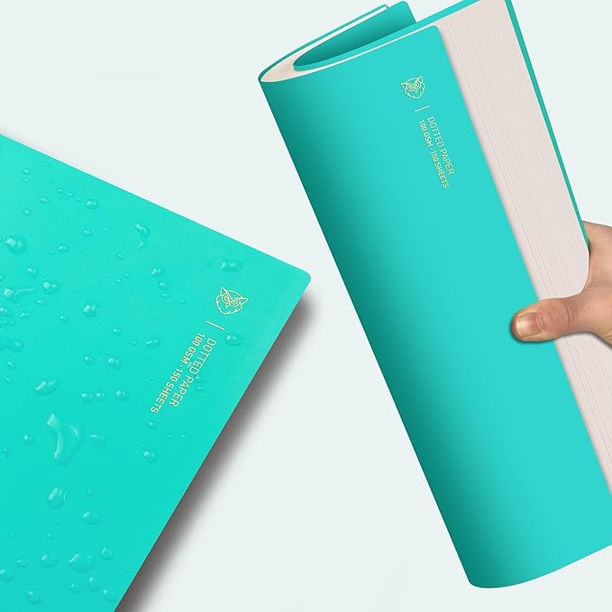 EMSHOI A4 Spiral Notebook Bullet Dotted Journal, 11.2" X 8.27", 300 Pages/150 Sheets, 100gsm Dot Grid Paper, Waterproof Softcover, Twin-Wire Binding, for School Work Writing Note Taking-LightBlue