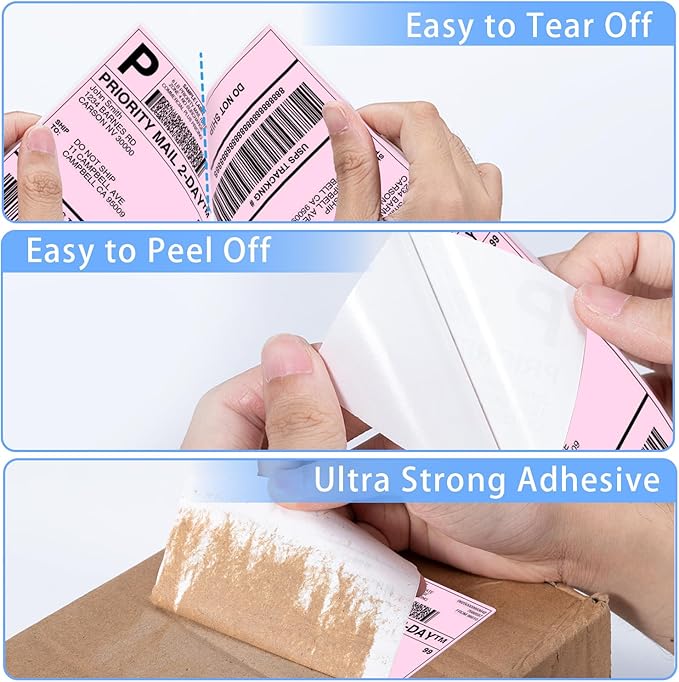 Phomemo 4X6'' Thermal Shipping Labels - Pack of 100 4x6 Fan-Fold Labels for Shipping Labels, Address, Mail, Product Logo Labels, Commercial Grade, Pink