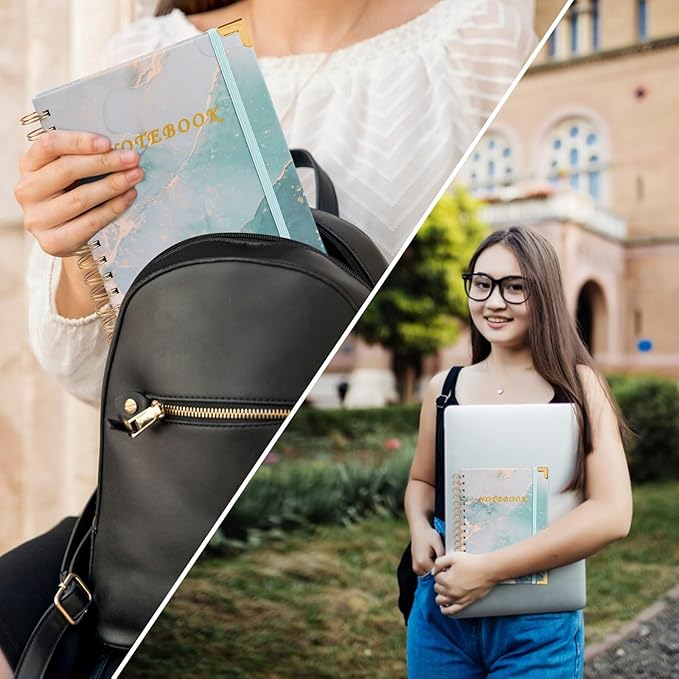 Spiral Notebooks for Work, 240 Pages Lined Spiral Journal Notebook, 5 Subject A5 College Ruled Journals for Writing, 8.6”x6.2''Journaling Notebooks for School Office Supplies (Blue Marble)