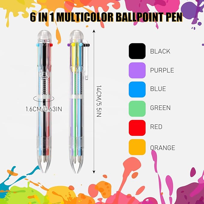 Handepo 150 Pcs 6 in 1 Multicolor Ballpoint Pen Bulk 0.5 mm 6 Color Retractable Ballpoint Pack Colorful Ink Rainbow Pen Supplies Party Favors for Office School Teacher Gift Carnival Reward