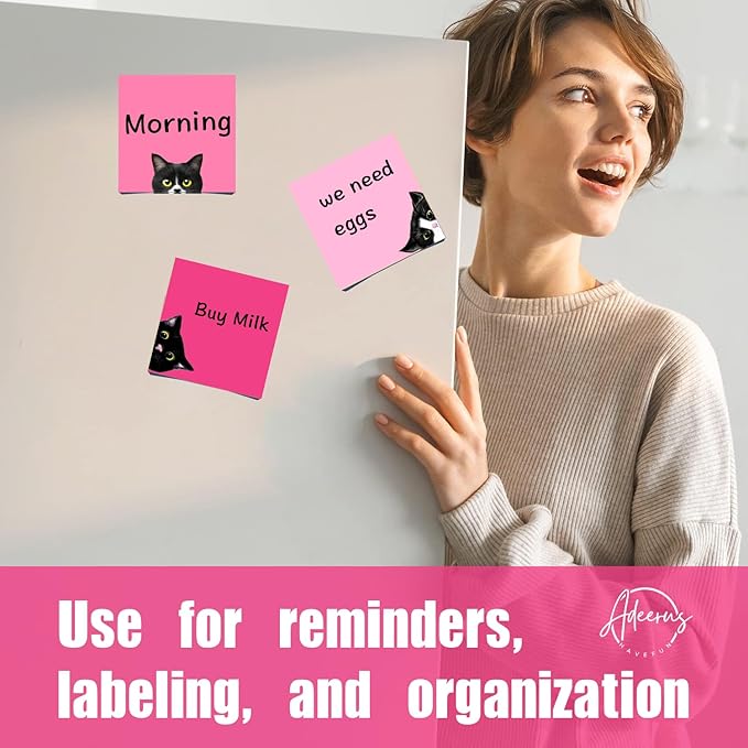 9 Pads Black Cat Sticky Notes Set, Pink Self-Stick Note Pads, Super Adhesive Memo Pads Cute Note Card for Cat Lover Gift, Teacher Office and School Supplies, 3x3in
