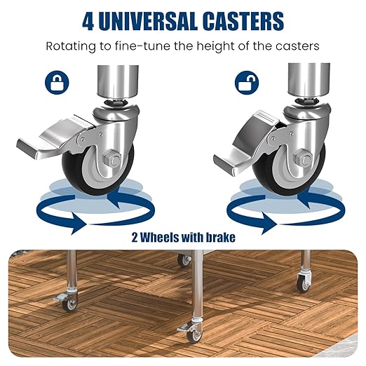 Stainless Steel Table with Wheels 24 x 60 Inches Metal Prep Table with Backsplash & Adjustable Undershelf for Commercial Kitchen, Outdoor, Restaurant, Hotel & Garage