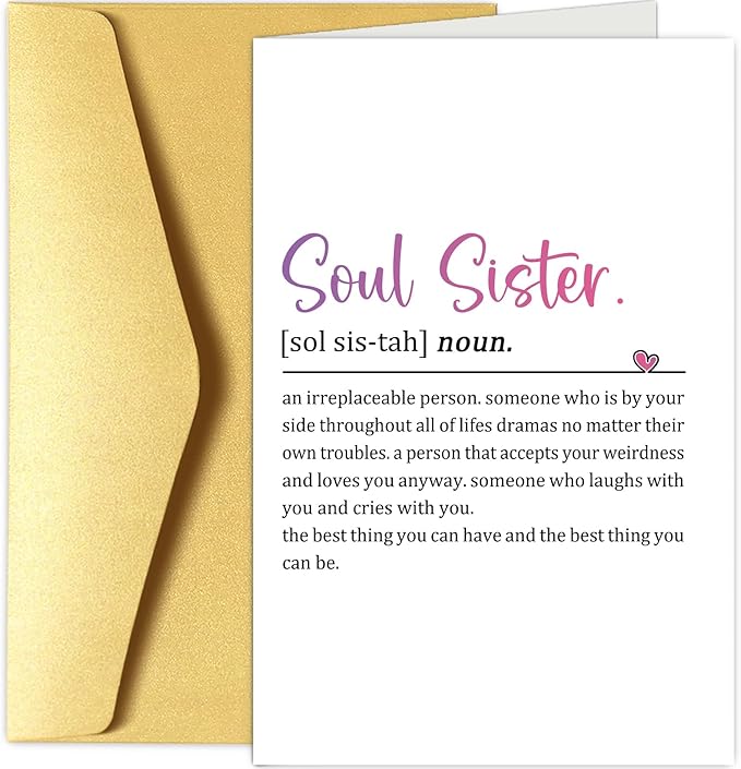 Chenive Soul Sister Definition Card, Funny Friendship & BFF Birthday Card for Women