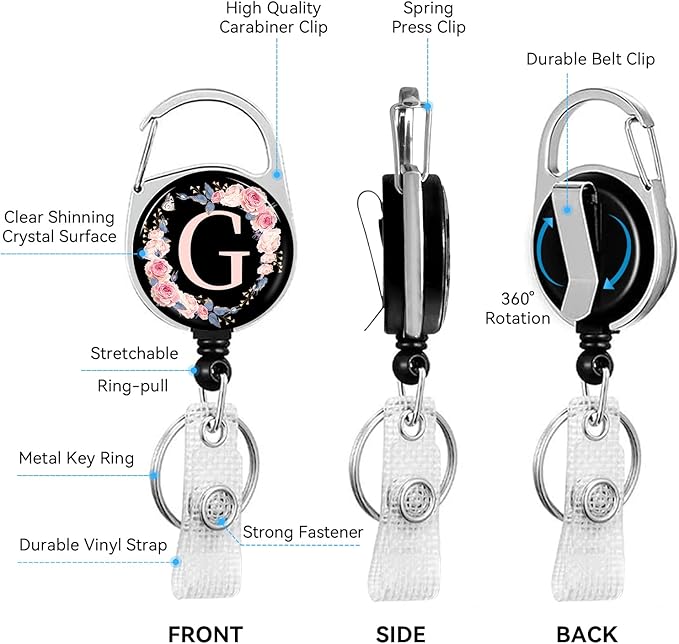 A-Z Badge Holder with Retractable Reel and Breakaway Lanyard Badge Clips Retractable Heavy Duty Badge Reel,Keychain,ID Holder with Breakaway Lanyard for School Nurse Office Teen G