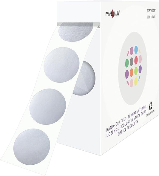 PARLAIM 0.75" Round Color Coding Circle Dot Labels in Roll, 1000 Stickers per Dispenser Box, 3/4 inch Diameter for Office and Business, Silver