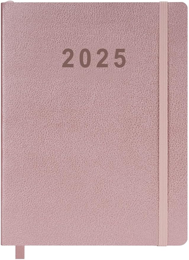 2025 Planner 8.5”x11”, Weekly and Monthly Planner from Jan to Dec 2025, Vegan Leather Cover, Elastic Closure, Rose Gold