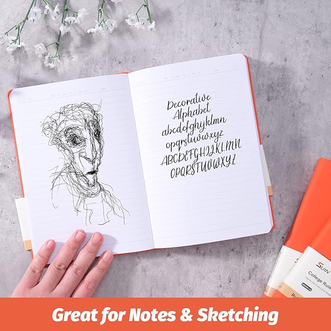 SUIN Hardcover-Journal-Notebooks, A5 Lined Journals Notebook for Writing 200 Pages, 8.2 x 5.5 inch, Classic Ruled Notebooks for Work/Travel/College (Orange- 1 Pack)