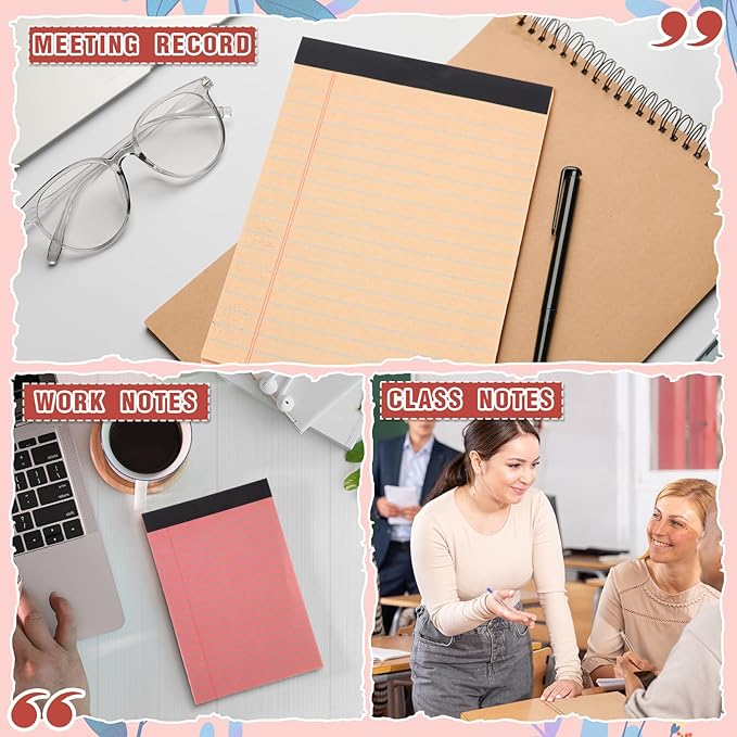 Lincia 24 Pcs 4" x 6" Legal Pad Writing Notepads Small Legal Pad College Ruled 30 Sheets Multiple Color Lined Note for Work 80 Gsm Paper for Grocery List Shopping List (Vintage Color)