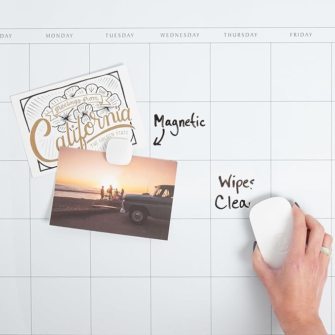 U Brands Magnetic Dry Erase Calendar Board, 30"x20", White Wood Style Frame, Includes Magnets