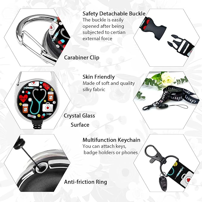 ID Badge Holder with Breakaway Lanyard, Retractable Badge Reel Name Tag, Cute Funny Nurse Lanyards for ID Badges Ajustable, Teacher Nurse Work Office Gifts