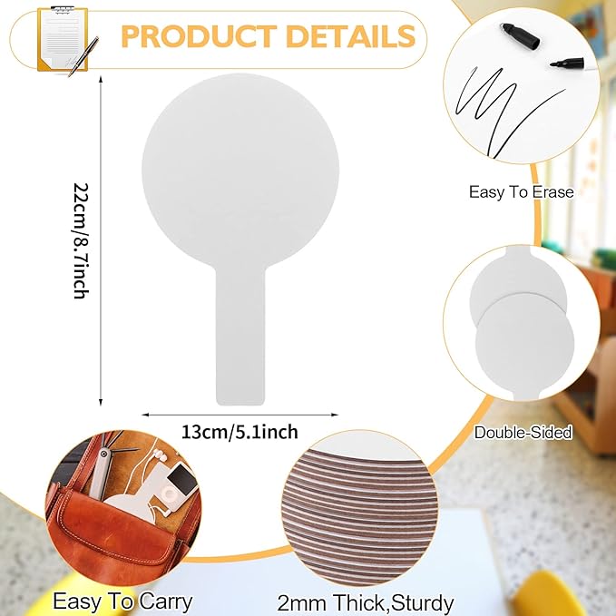 25 Pieces Dry Erase Answer Paddles Handheld Double Sided Paddles Mini White Boards Small White Board Dry Erase Signs Auction Paddles for Students Classroom Voting Games